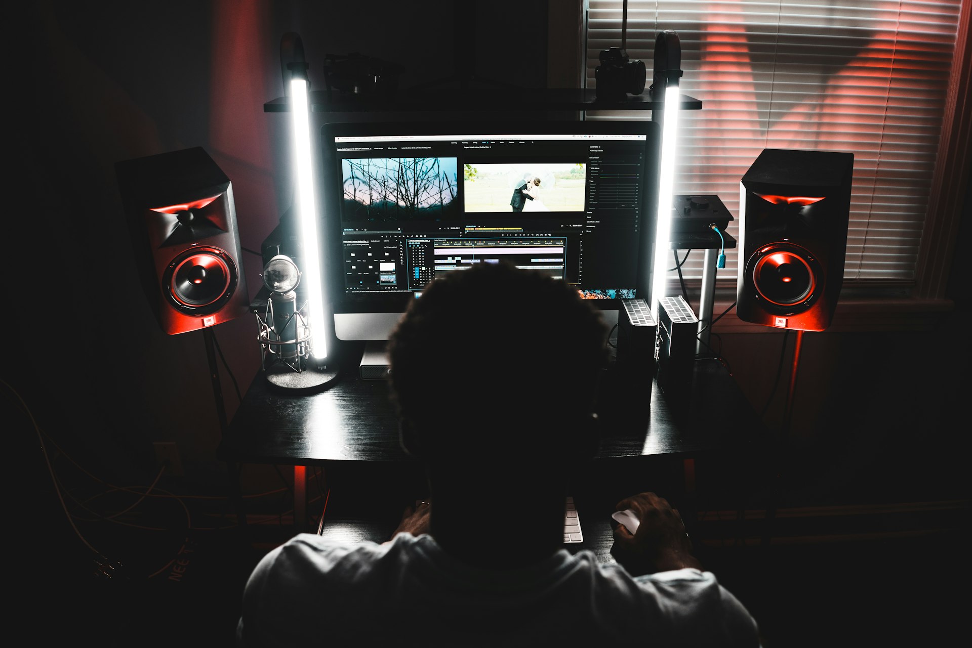 man using computer inside room